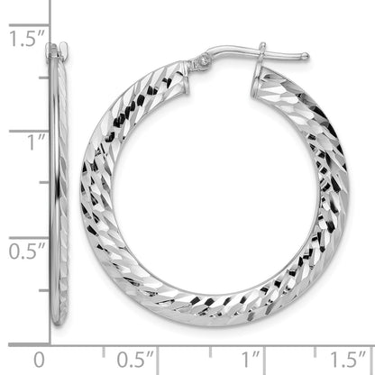 Sterling Silver Rhodium-plated 2x32mm D/C Knife-edge Tube Hoop Earrings