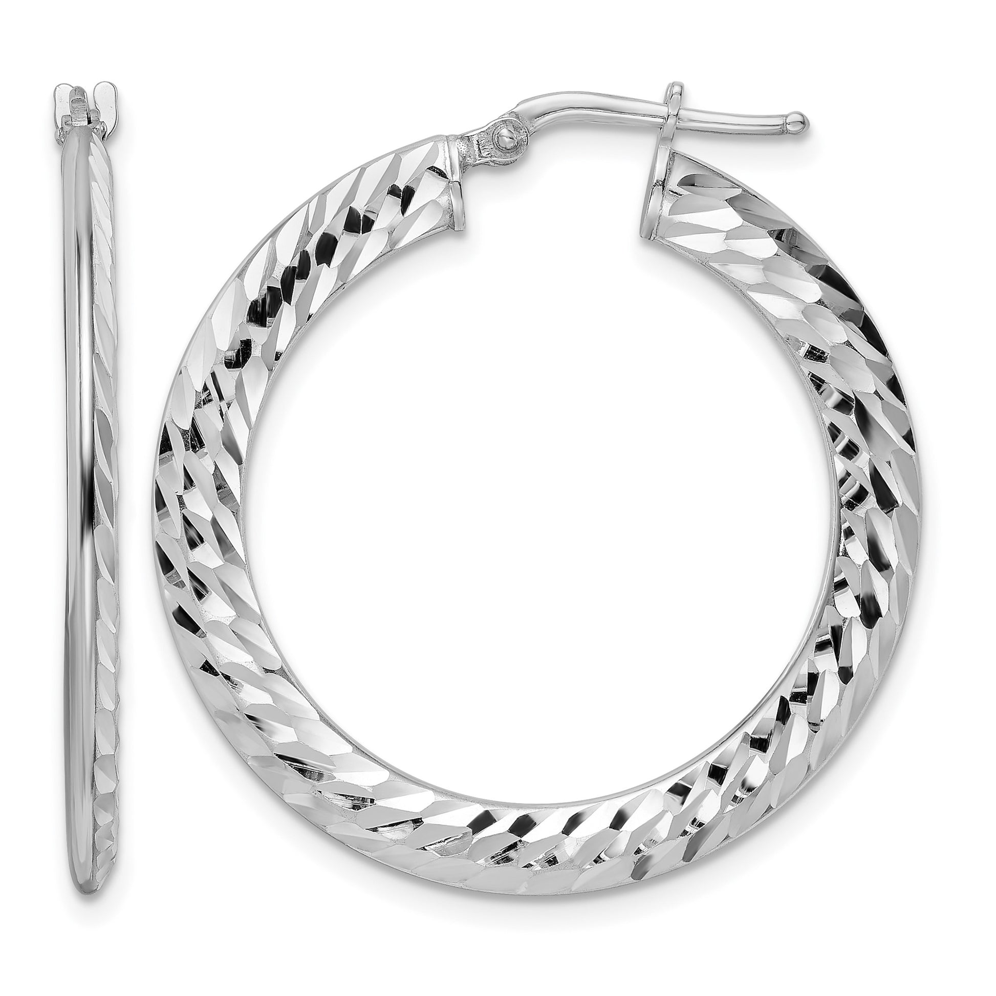 Sterling Silver Rhodium-plated 2x32mm D/C Knife-edge Tube Hoop Earrings