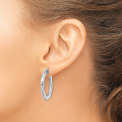 Sterling Silver Rhodium-plated 3x29mm D/C Twisted Tube Hoop Earrings