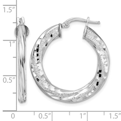 Sterling Silver Rhodium-plated 3x29mm D/C Twisted Tube Hoop Earrings
