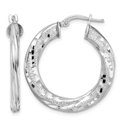 Sterling Silver Rhodium-plated 3x29mm D/C Twisted Tube Hoop Earrings