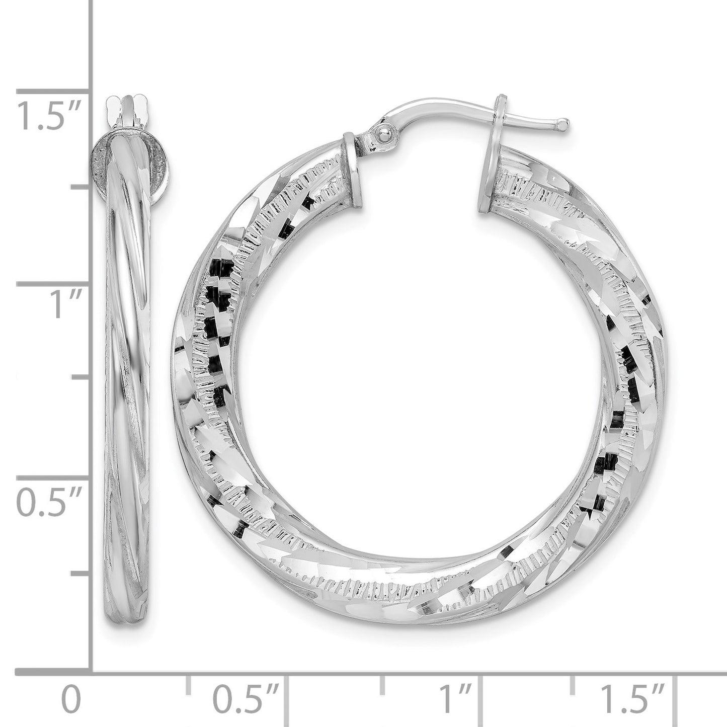 Sterling Silver Rhodium-plated 3x33mm D/C Twisted Tube Hoop Earrings