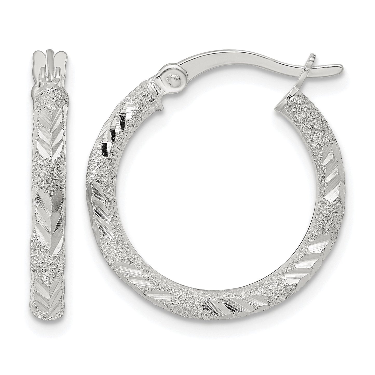 Sterling Silver Polished and Laser Diamond-cut Hoop Earrings