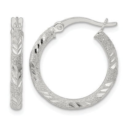 Sterling Silver Polished and Laser Diamond-cut Hoop Earrings