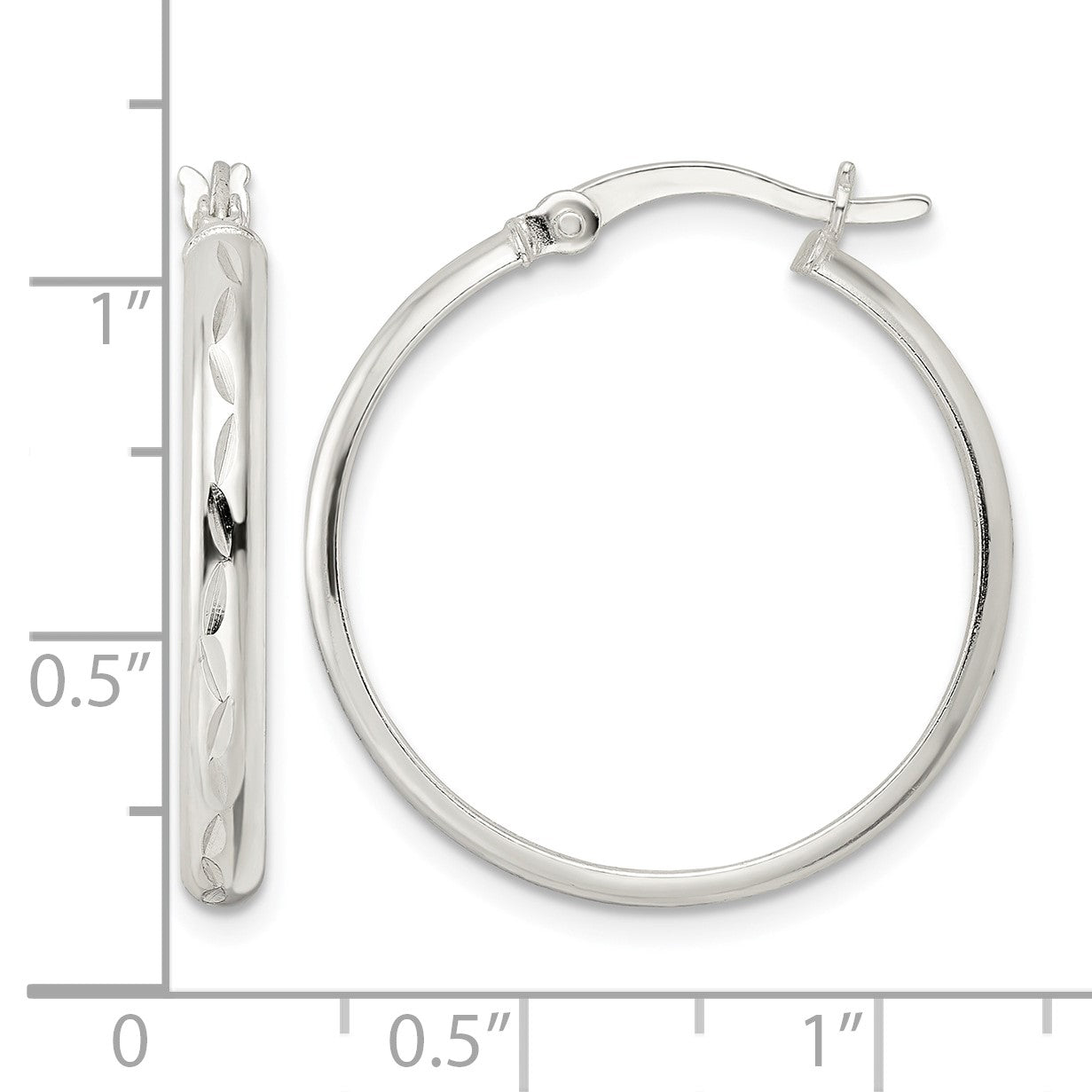 Sterling Silver Polished and Diamond-cut Circle Hoop Earrings