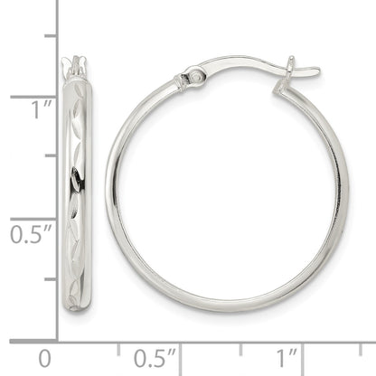 Sterling Silver Polished and Diamond-cut Circle Hoop Earrings