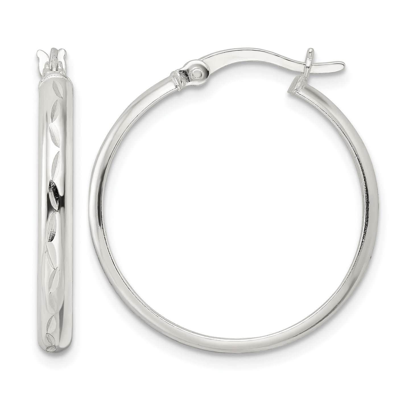 Sterling Silver Polished and Diamond-cut Circle Hoop Earrings