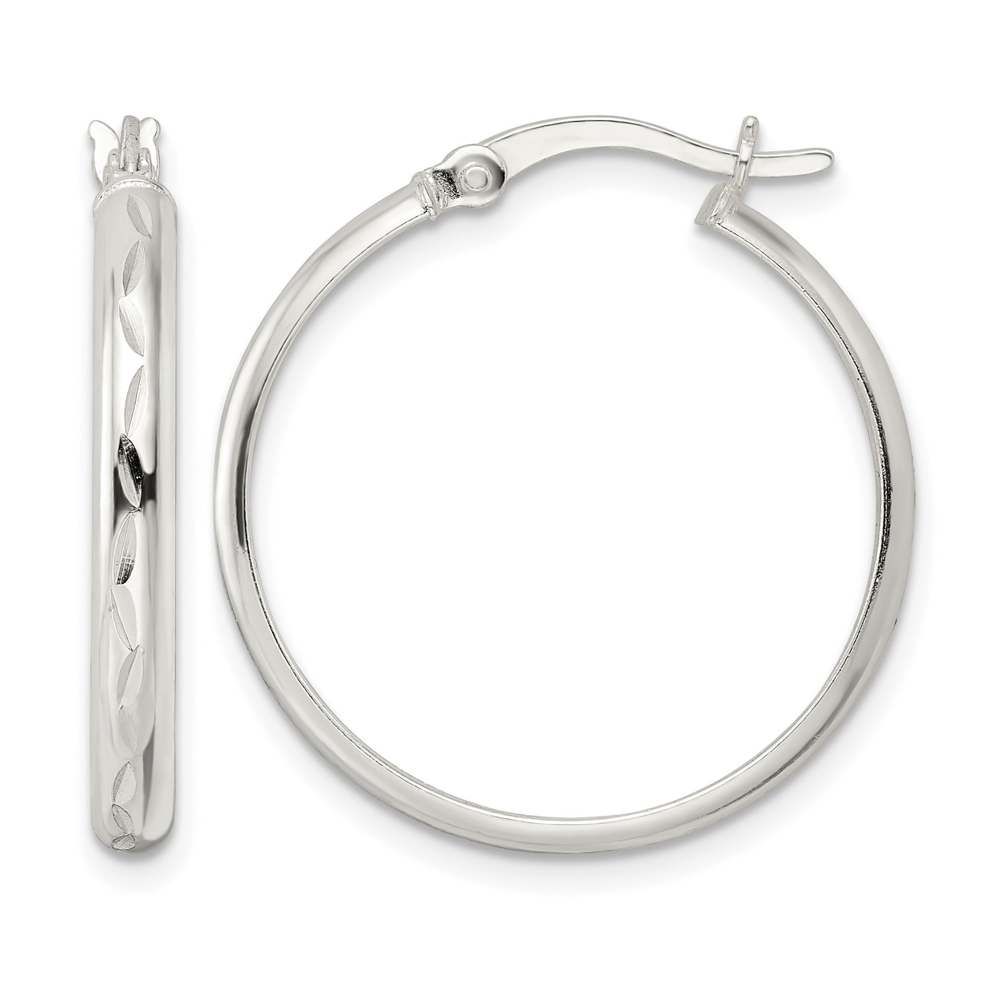 Sterling Silver Polished and Diamond-cut Circle Hoop Earrings