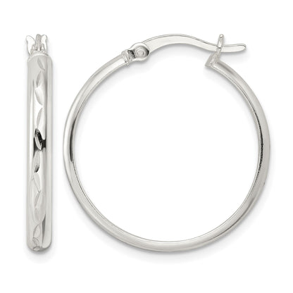 Sterling Silver Polished and Diamond-cut Circle Hoop Earrings