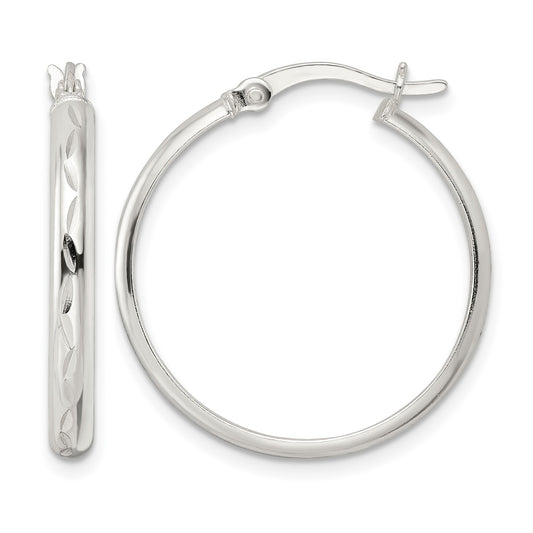 Sterling Silver Polished and Diamond-cut Circle Hoop Earrings