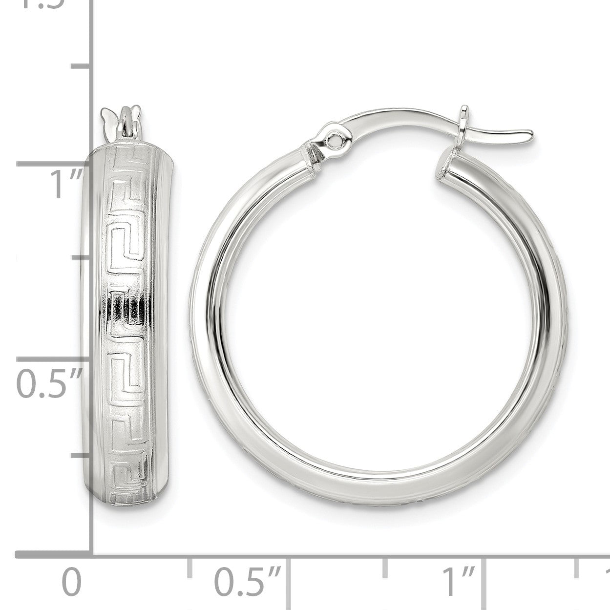 Sterling Silver Polished Greek Key Circle Hoop Earrings