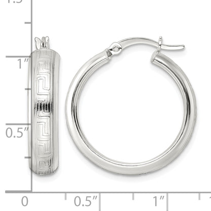 Sterling Silver Polished Greek Key Circle Hoop Earrings