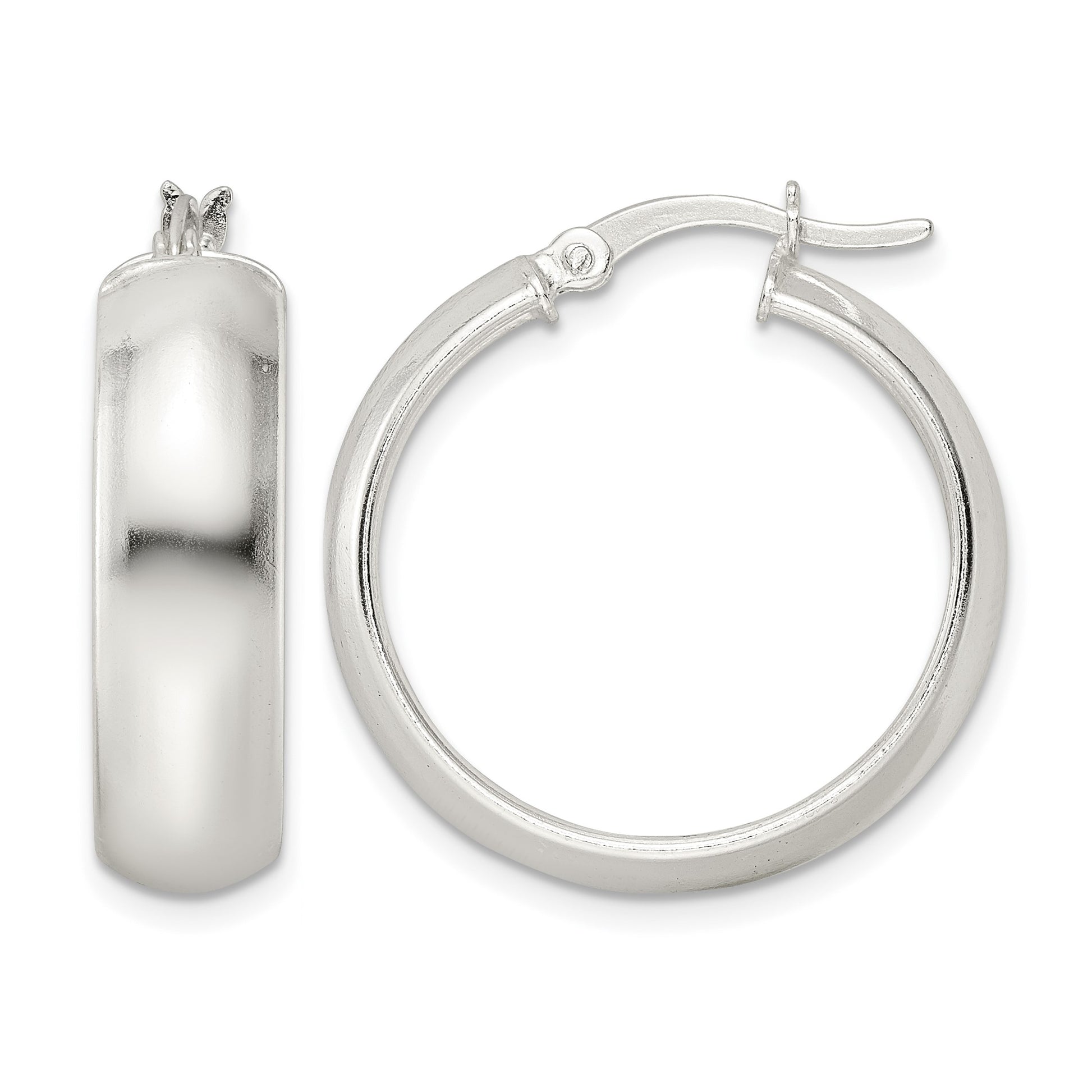 Sterling Silver Polished 7x25mm Hoop Earrings