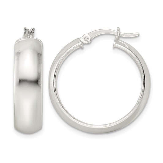 Sterling Silver Polished 7x25mm Hoop Earrings