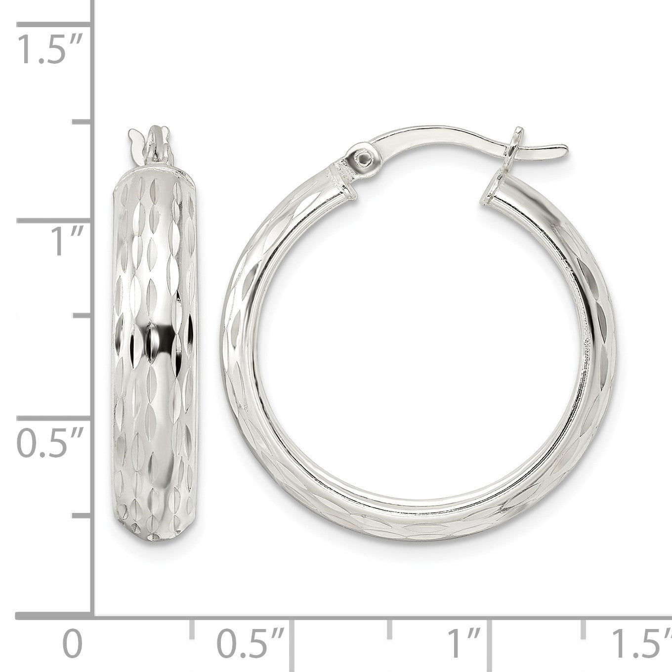 Sterling Silver Polished Diamond-cut 5x25mm Hoop Earrings