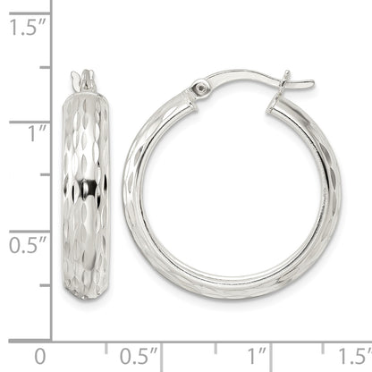 Sterling Silver Polished Diamond-cut 5x25mm Hoop Earrings