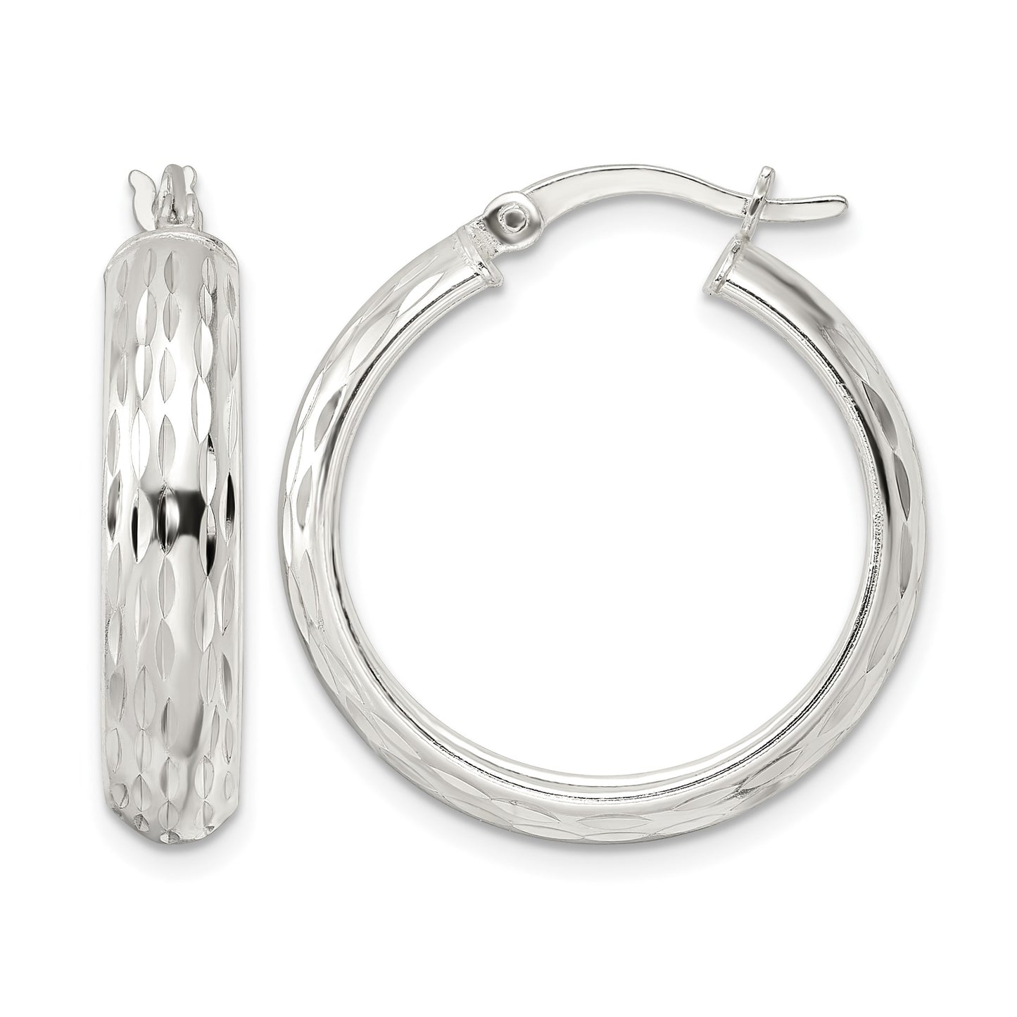 Sterling Silver Polished Diamond-cut 5x25mm Hoop Earrings
