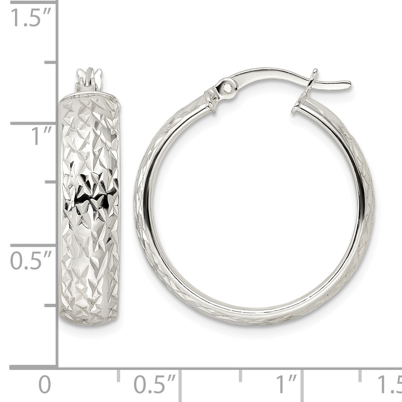 Sterling Silver Diamond-cut 6x25mm Hoop Earrings
