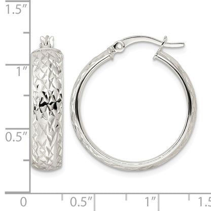 Sterling Silver Diamond-cut 6x25mm Hoop Earrings