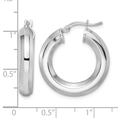 Sterling Silver Rhodium-plated 5x24mm Octagon Tube Hoop Earrings