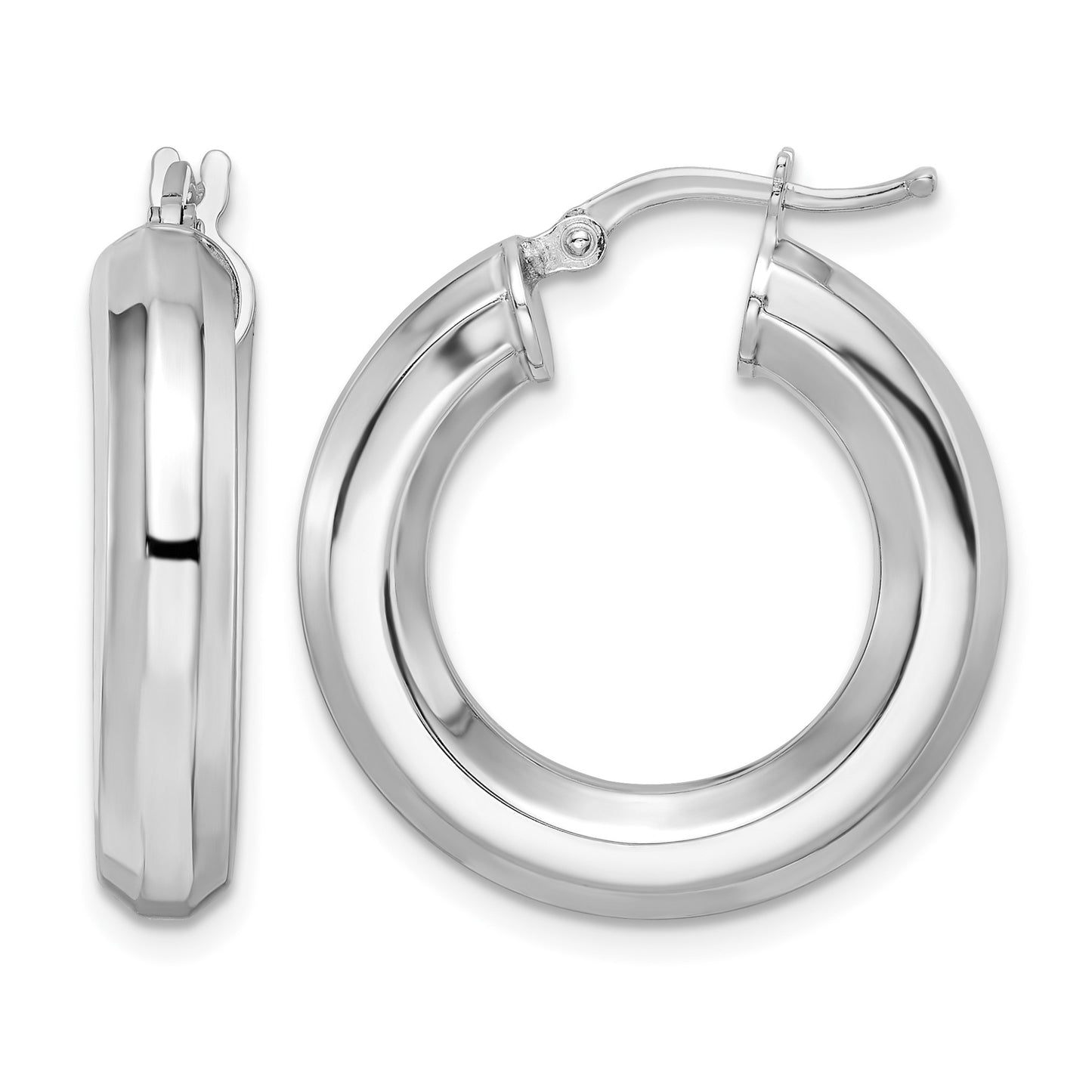 Sterling Silver Rhodium-plated 5x24mm Octagon Tube Hoop Earrings