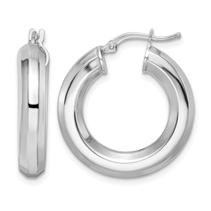 Sterling Silver Rhodium-plated 5x24mm Octagon Tube Hoop Earrings