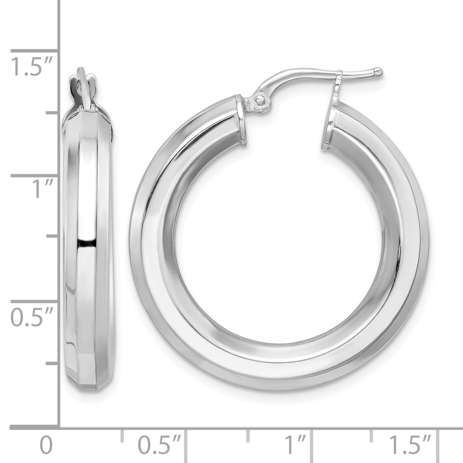 Sterling Silver Rhodium-plated 5x30mm Octagon Tube Hoop Earrings