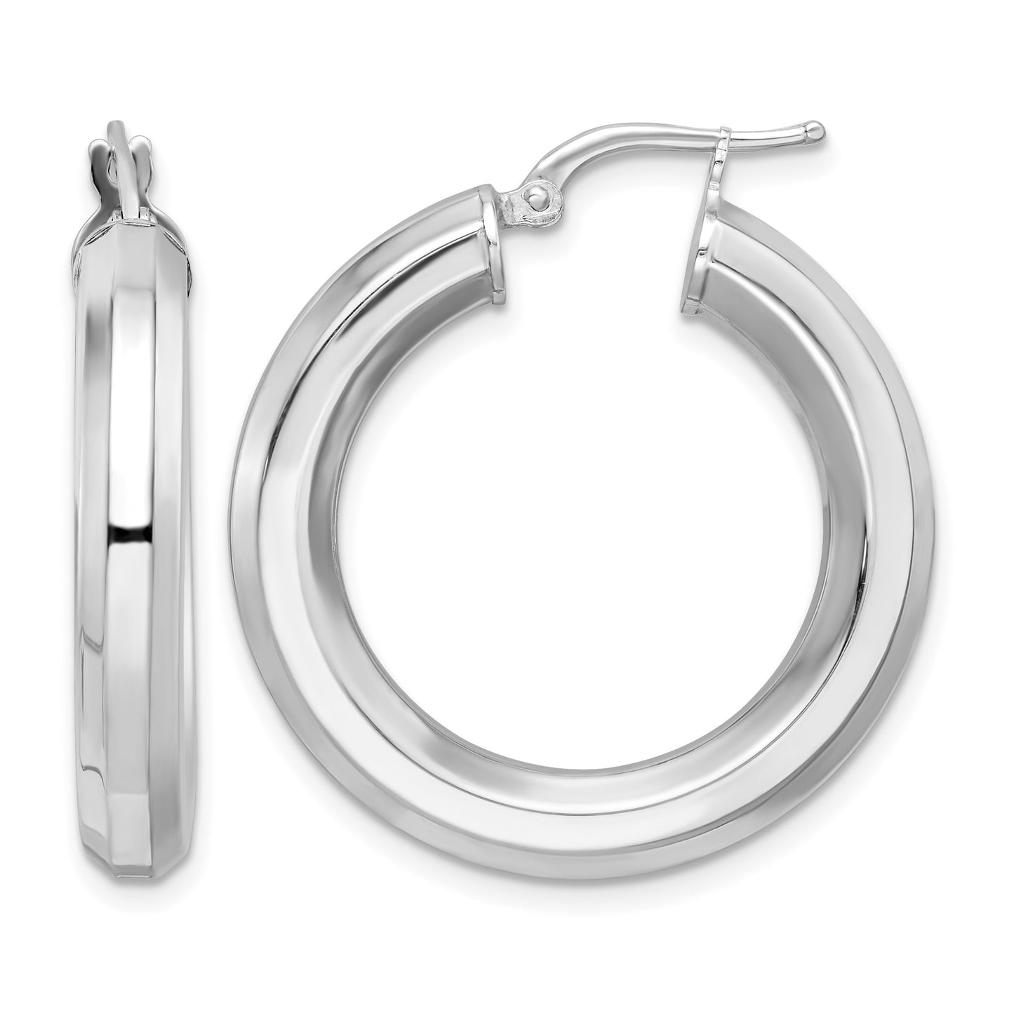 Sterling Silver Rhodium-plated 5x30mm Octagon Tube Hoop Earrings