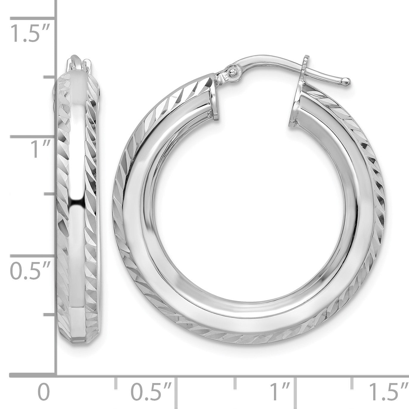 Sterling Silver Rhodium-plated 5x30mm D/C Octagon Tube Hoop Earrings
