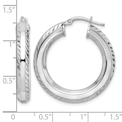 Sterling Silver Rhodium-plated 5x30mm D/C Octagon Tube Hoop Earrings