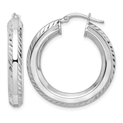 Sterling Silver Rhodium-plated 5x30mm D/C Octagon Tube Hoop Earrings
