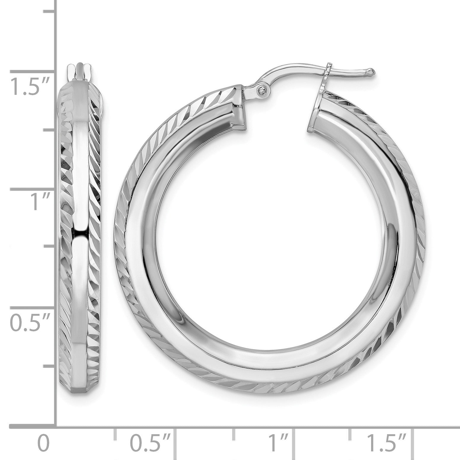 Sterling Silver Rhodium-plated 5x34mm D/C Octagon Tube Hoop Earrings