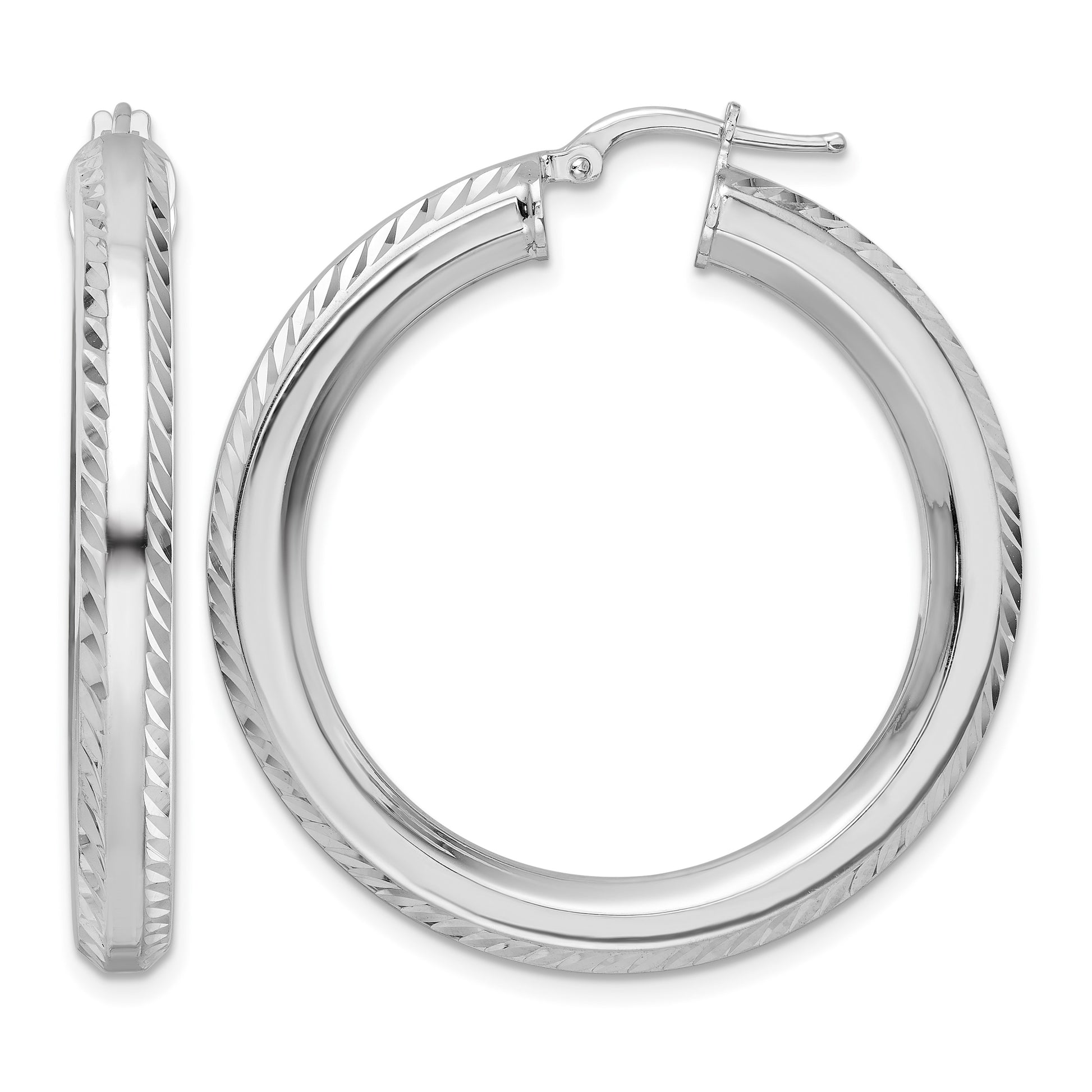 Sterling Silver Rhodium-plated 5x38mm D/C Octagon Tube Hoop Earrings