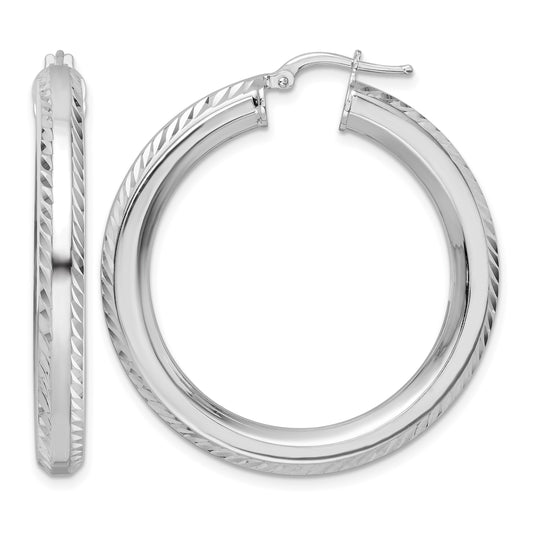 Sterling Silver Rhodium-plated 5x38mm D/C Octagon Tube Hoop Earrings