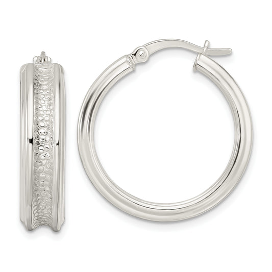 Sterling Silver Polished and Textured Circle Hoop Earrings