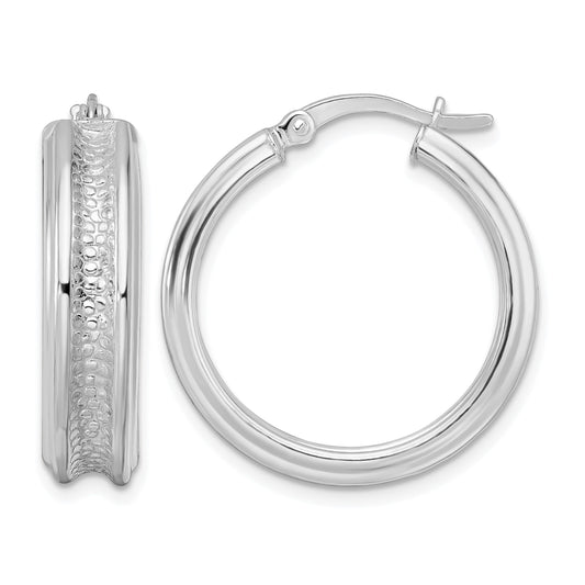 Sterling Silver Polished and Textured Circle Hoop Earrings