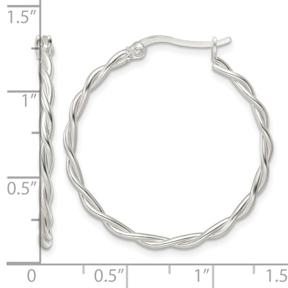 Sterling Silver Satin Twisted Hoop Earrings