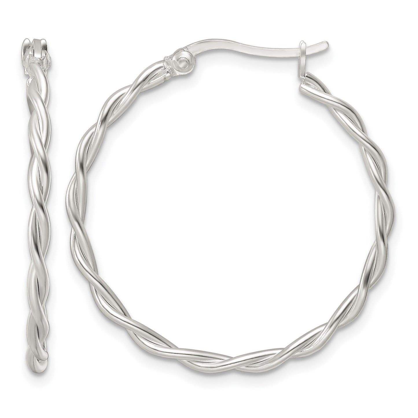 Sterling Silver Satin Twisted Hoop Earrings