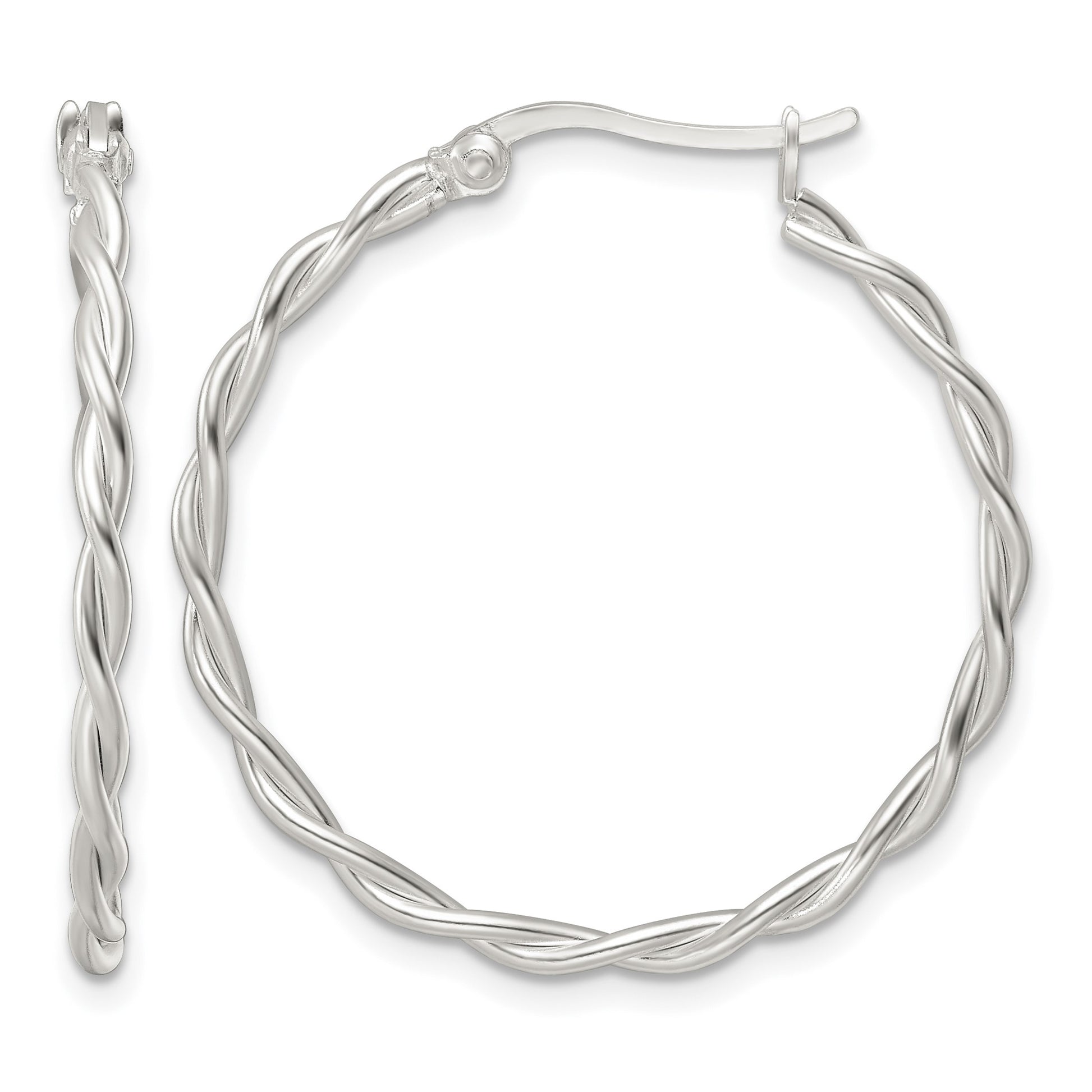 Sterling Silver Satin Twisted Hoop Earrings