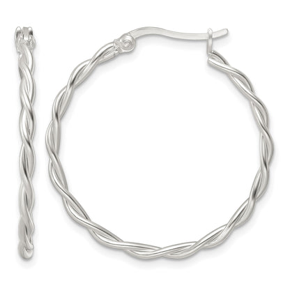 Sterling Silver Satin Twisted Hoop Earrings