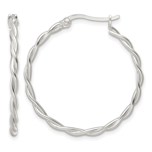 Sterling Silver Satin Twisted Hoop Earrings