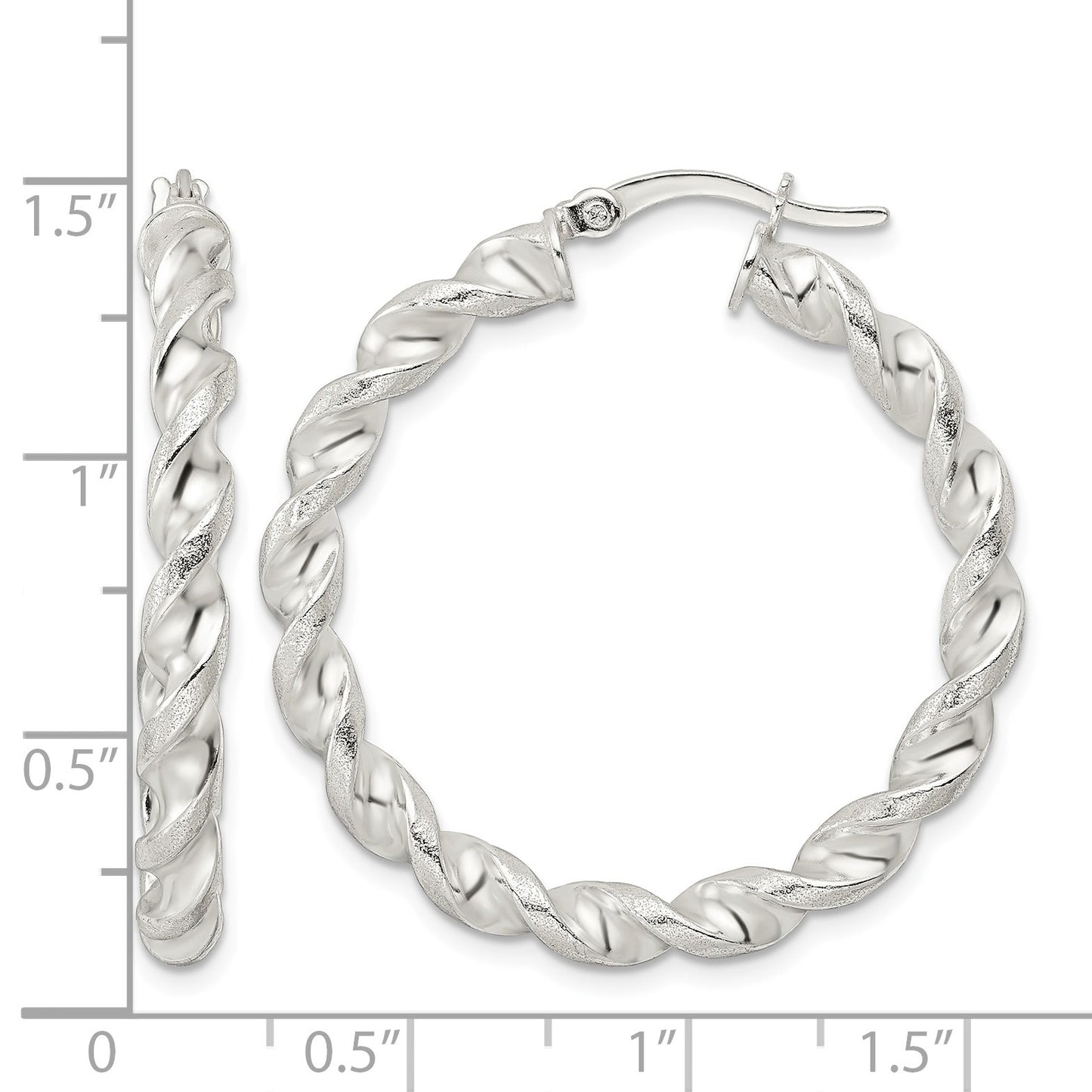 Sterling Silver Polished and Textured Twisted Circle Hoop Earrings