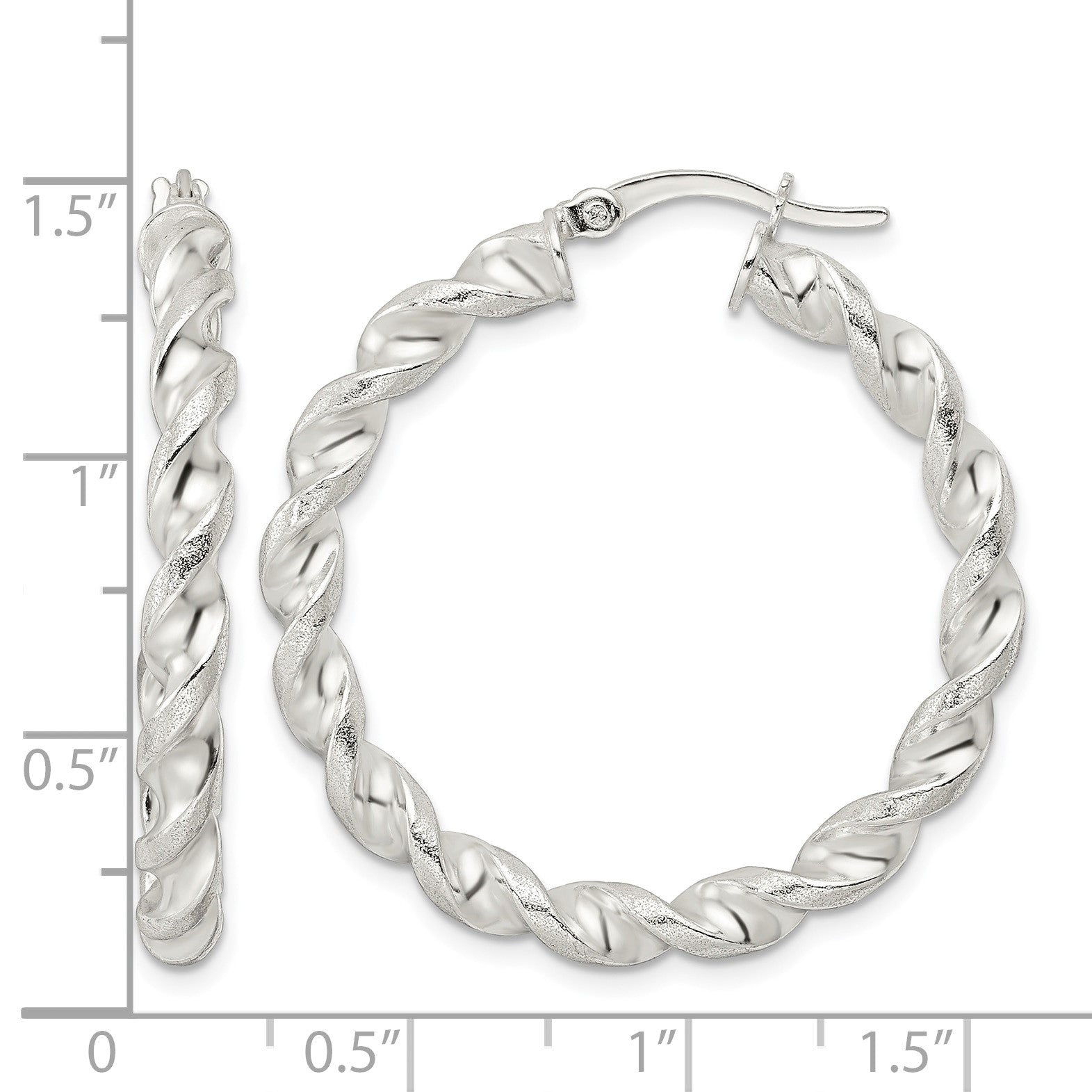Sterling Silver Polished and Textured Twisted Circle Hoop Earrings