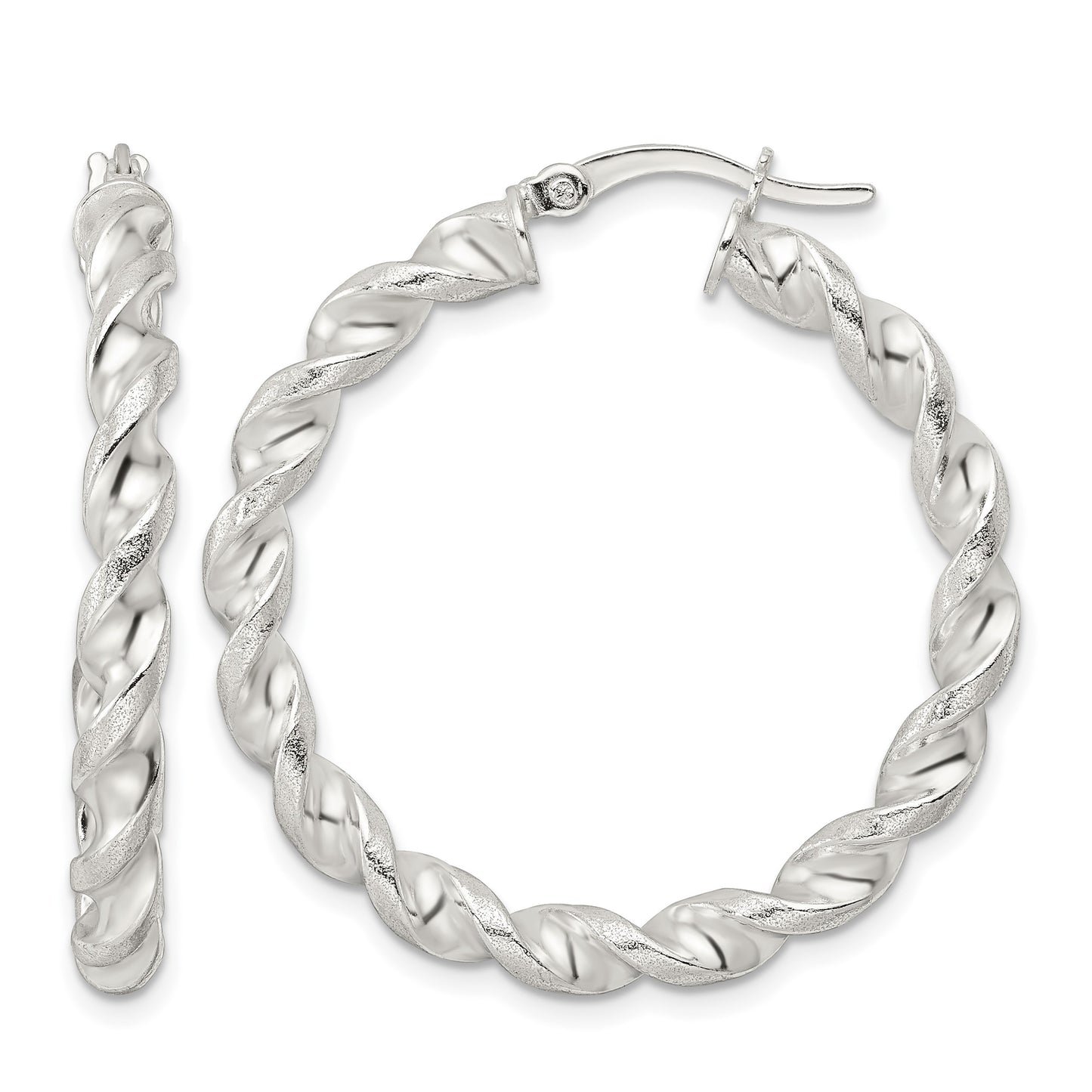 Sterling Silver Polished and Textured Twisted Circle Hoop Earrings