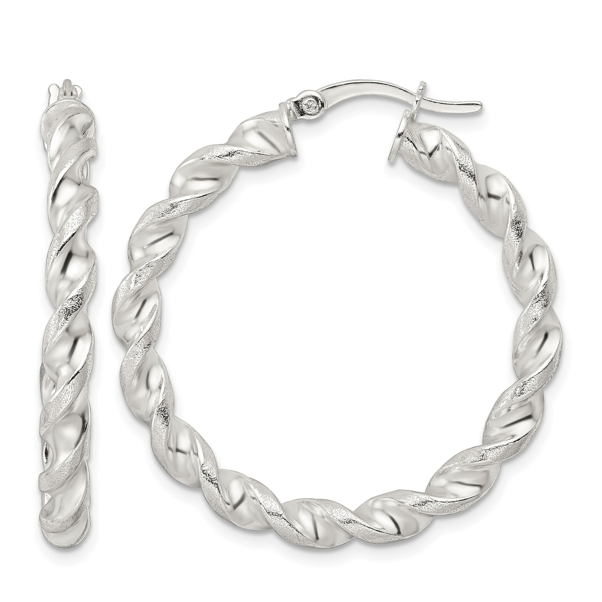 Sterling Silver Polished and Textured Twisted Circle Hoop Earrings