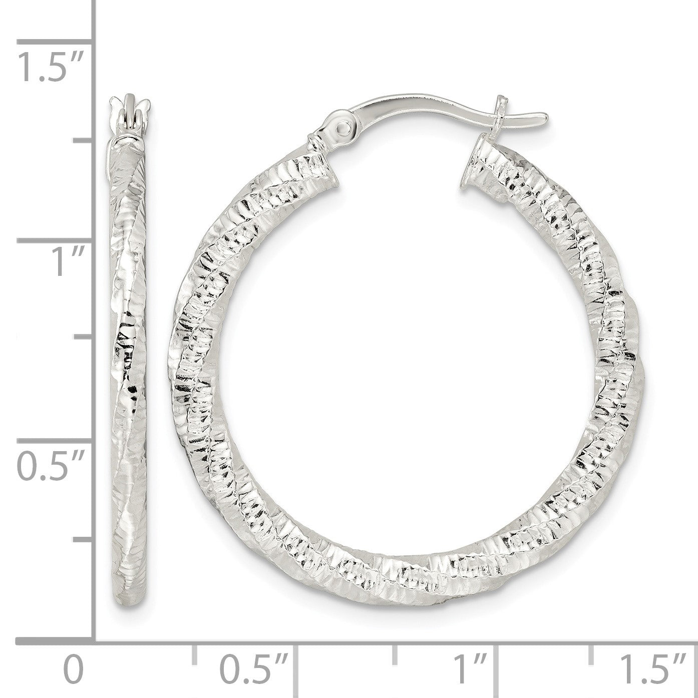 Sterling Silver Polished and Textured Twisted Hoop Earrings