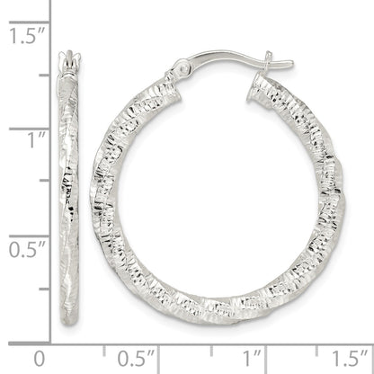 Sterling Silver Polished and Textured Twisted Hoop Earrings