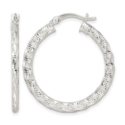 Sterling Silver Polished and Textured Twisted Hoop Earrings