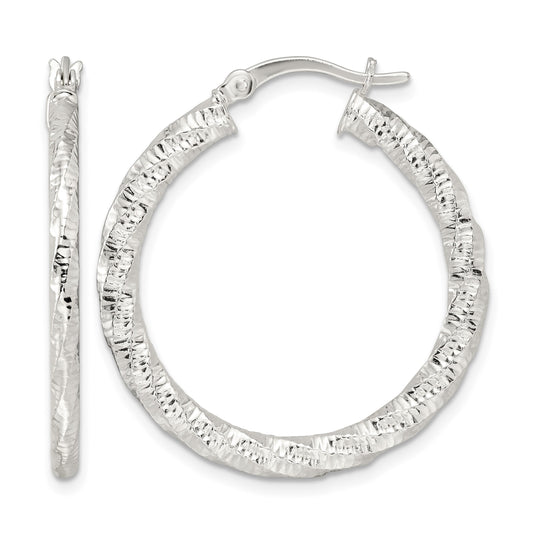 Sterling Silver Polished and Textured Twisted Hoop Earrings