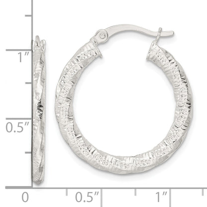 Sterling Silver Polished and Textured Twisted Hoop Earrings